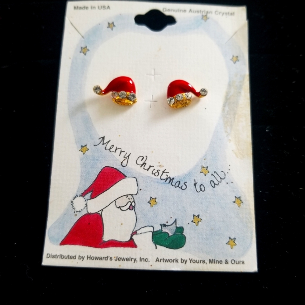 Austrian crystal Santa hat earrings